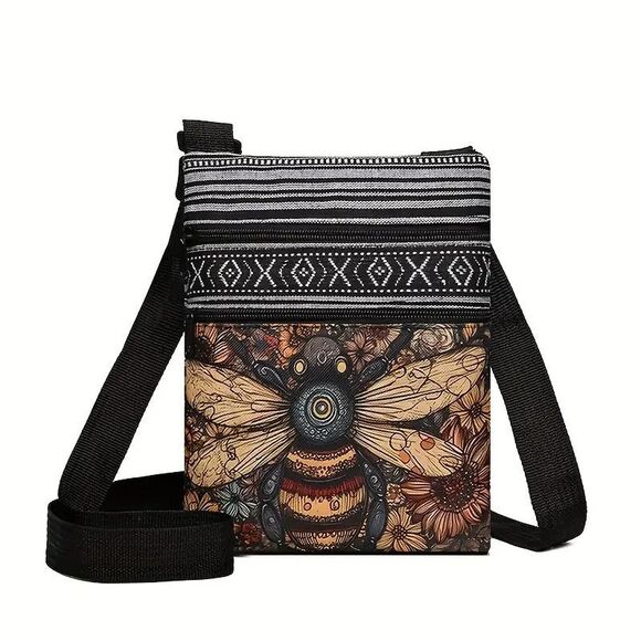 Unbranded Handbags - Bumble Bee and Flowers Crossbody Purse Bag 2 Zip Pockets Shoulder Strap New